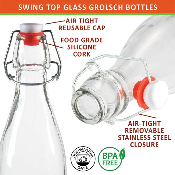 100ml 250ml 500ml 750ml 1000ml Snap Transparent Glass Bottle Swing Cap Reusable Energy Drinks Packaging